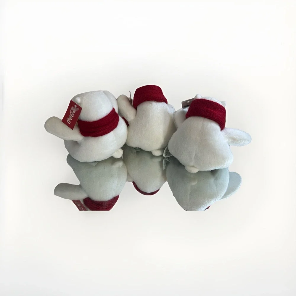 3x Coca Cola Coke  Plush Polar Bears w/ Holiday Red Scarf 4